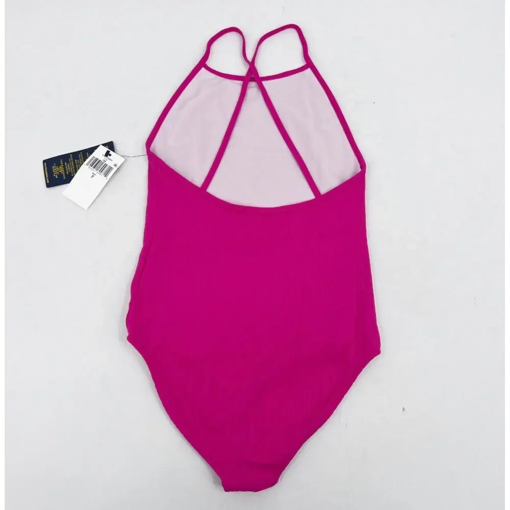 POLO RALPH LAUREN Girl's Jacquard One-Piece Swimsuit Size 7 Pink Stretch NWT